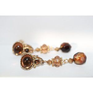 Vintage Champagne Brown & Gold Elegant and Ornate Screw-back Earrings